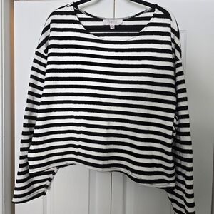 Mint Black & White Striped Cropped Pullover Sweatshirt